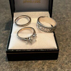 Lady's Engagement Ring and Wedding Bands for Bride and Groom
